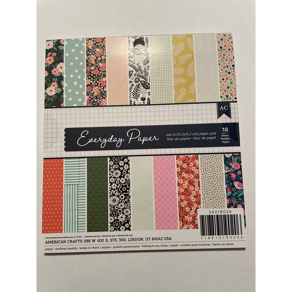 American Crafts Everyday Paper 6”x6” Paper Pad 18 sheets Florals Boho notepad